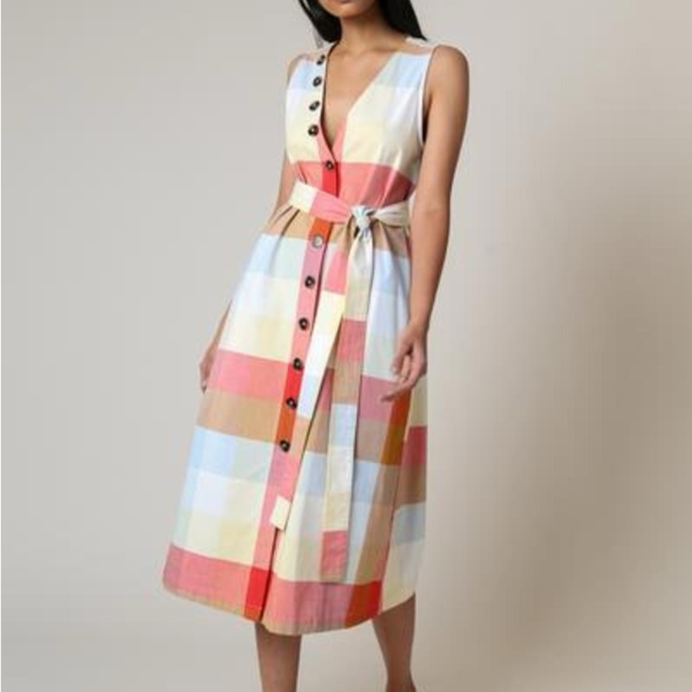 Rachel Antonoff Pastel Picnic Blanket Charlotte Checkered Midi Dress